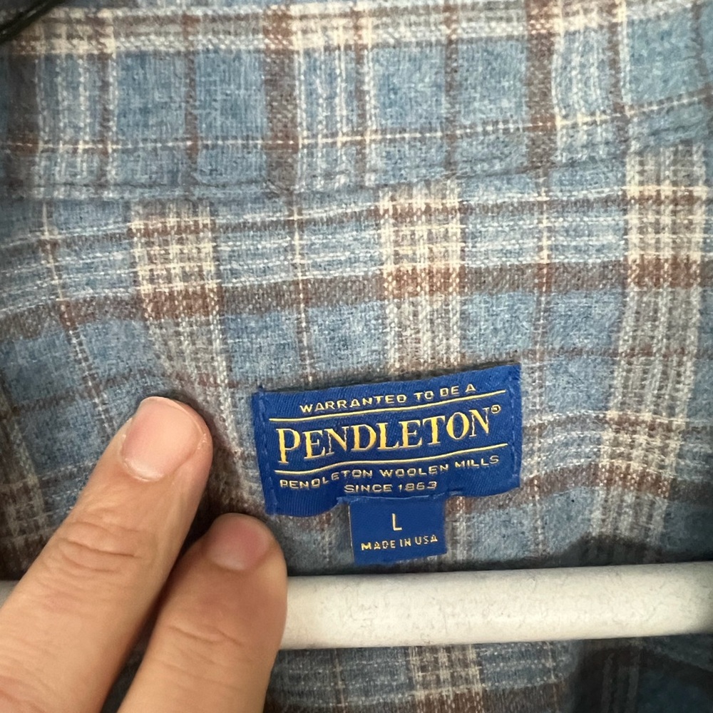 Pendleton Blue Plaid Button-Front Wool Shirt Large - image 2